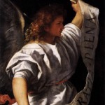 TIZIANO Vecellio, Polyptych of the Resurrection, Archangel Gabriel, 1522, Oil on canvas