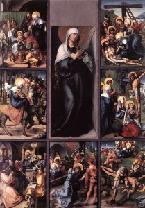 DÜRER, Albrecht, The Seven Sorrows of the Virgin, c. 1496, Oil on panel, Alte Pinakothek, Munchen and Gemäldegalerie, Dresden