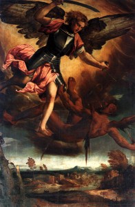 BONIFACIO VERONESE, St Michael Vanquishing the Devil, c. 1530, Oil on canvas, Basilica dei Santi Giovanni e Paolo, Venice